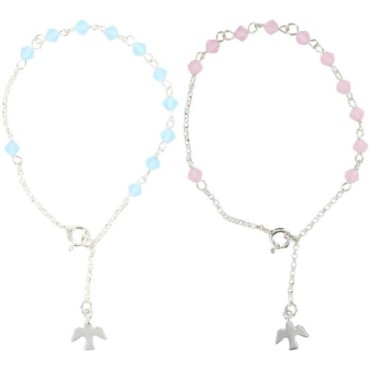Bracelet dizainier pour enfant ajustable en argent 925 °/°° 17,5 cm avec colombe, Ø 4 mm - 2 couleurs. Livré en boîte.