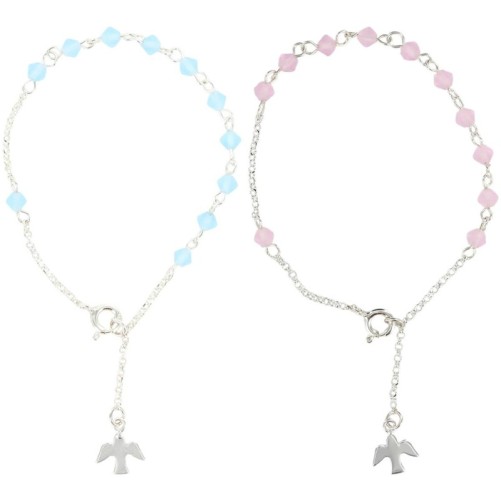 Bracelet dizainier pour enfant ajustable en argent 925 °/°° 17,5 cm avec colombe, Ø 4 mm - 2 couleurs. Livré en boîte.