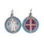 Medaille metal couleur argentee colore de saint Benoit, plusieurs tailles.