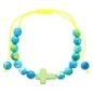 Bracelet sur corde réglable en pierre de jade blanc et turquoise synthétique avec croix. Différentes couleurs Ø 7 mm