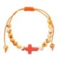 Bracelet sur corde réglable en pierre de jade blanc et turquoise synthétique avec croix. Différentes couleurs Ø 7 mm