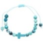 Bracelet sur corde réglable en pierre de jade blanc et turquoise synthétique avec croix. Différentes couleurs Ø 7 mm