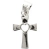 Croix de cou au centre cœur ajouré en argent 925 °/°° rhodié H 1.2 cm (0.70 g). Livrée en boîte.