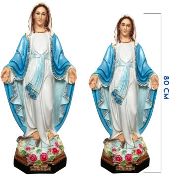 Statue en Fibre de verre, intérieur et extérieur de la Vierge Miraculeuse en couleur. H 100 cm