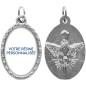 Médaille métal de couleur argentée ovale avec rebord effet dentelle H.2.5 cm avec résine