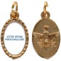 Médaille métal de couleur dorée ovale avec rebord effet dentelle H.1,5 cm avec résine de