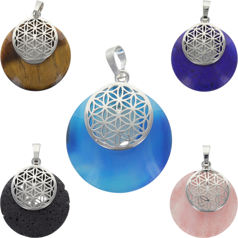 Pendentif avec fleur de vie, différentes pierres