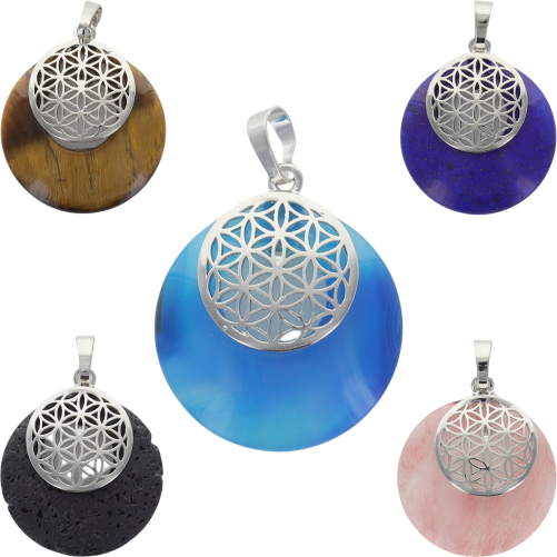 Pendentif avec fleur de vie, différentes pierres