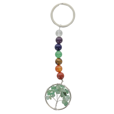 Porte-clés 7 chakras avec arbre de vie en pierre, différentes pierres