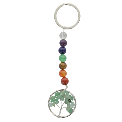 Porte-clés 7 chakras avec arbre de vie en pierre, différentes pierres