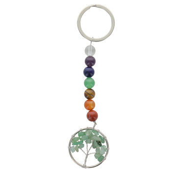 Porte-clés 7 chakras avec arbre de vie en pierre, différentes pierres