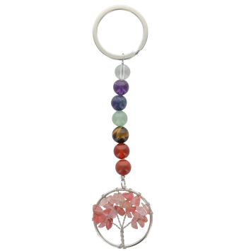 Porte-clés 7 chakras avec arbre de vie en pierre, différentes pierres