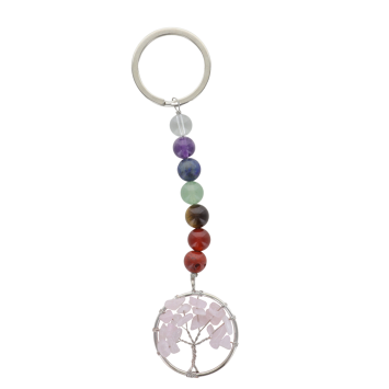 Porte-clés 7 chakras avec arbre de vie en pierre, différentes pierres