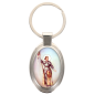 Porte-clés en métal de couleur argenté de forme ovale H. 4.3 cm. Livré en boite cadeaux. Existe avec différents Saints.
