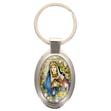 Porte-clés en métal de couleur argenté de forme ovale H. 4.3 cm. Livré en boite cadeaux. Existe avec différents Saints.