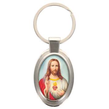 Porte-clés en métal de couleur argenté de forme ovale H. 4.3 cm. Livré en boite cadeaux. Existe avec différents Saints.