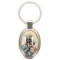 Porte-clés en métal de couleur argenté de forme ovale H. 4.3 cm. Livré en boite cadeaux. Existe avec différents Saints.