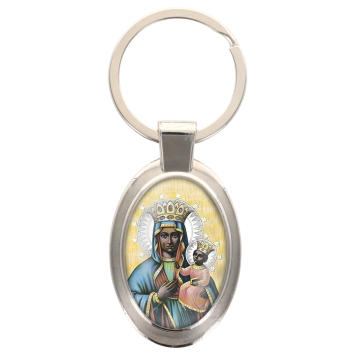 Porte-clés en métal de couleur argenté de forme ovale H. 4.3 cm. Livré en boite cadeaux. Existe avec différents Saints.