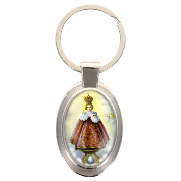 Porte-clés en métal de couleur argenté de forme ovale H. 4.3 cm. Livré en boite cadeaux. Existe avec différents Saints.