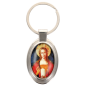 Porte-clés en métal de couleur argenté de forme ovale H. 4.3 cm. Livré en boite cadeaux. Existe avec différents Saints.