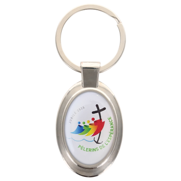 Porte-clés en métal de couleur argenté de forme ovale H. 4.3 cm. Livré en boite cadeaux. Existe avec différents Saints.