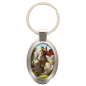 Porte-clés en métal de couleur argenté de forme ovale H. 4.3 cm. Livré en boite cadeaux. Existe avec différents Saints.