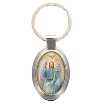 Porte-clés en métal de couleur argenté de forme ovale H. 4.3 cm. Livré en boite cadeaux. Existe avec différents Saints.