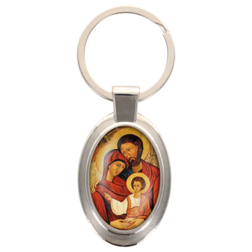 Porte-clés en métal de couleur argenté de forme ovale H. 4.3 cm. Livré en boite cadeaux. Existe avec différents Saints.