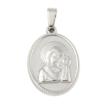 Médaille en acier inoxydable de couleur argentée, H. 2.1 cm. Existe avec différents Saints.