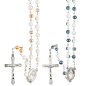 Chapelet grains bicolore blanc/ brillant, Ø 7 mm, chaîne couleur argentée, longueur au cœur 34 cm, croix avec Christ.