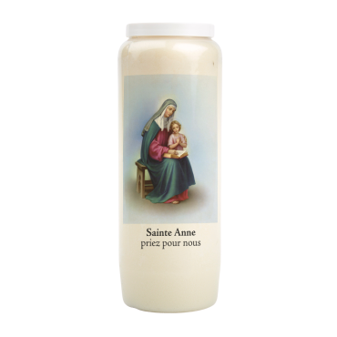Bougie de neuvaine durée 9 jours 100% végétal avec autocollant classique et prière, hauteur 18 cm Ø 6,5 cm.