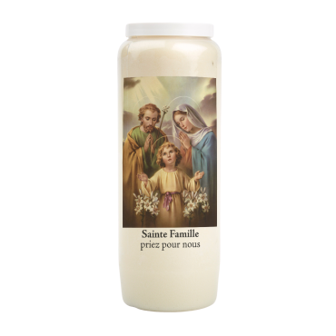 Bougie de neuvaine durée 9 jours 100% végétal avec autocollant classique et prière, hauteur 18 cm Ø 6,5 cm.