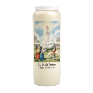 Bougie de neuvaine durée 9 jours 100% végétal avec autocollant classique et prière, hauteur 18 cm Ø 6,5 cm.