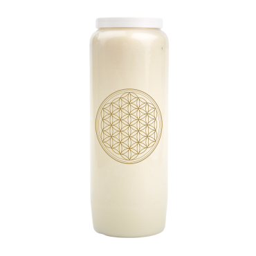 Bougie de neuvaine durée 9 jours 100% végétal avec autocollant classique et prière, hauteur 18 cm Ø 6,5 cm.