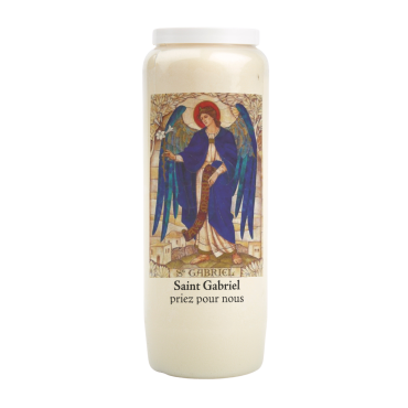 Bougie de neuvaine durée 9 jours 100% végétal avec autocollant classique et prière, hauteur 18 cm Ø 6,5 cm.
