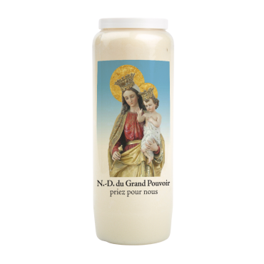 Bougie de neuvaine durée 9 jours 100% végétal avec autocollant classique et prière, hauteur 18 cm Ø 6,5 cm.