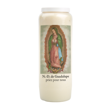 Bougie de neuvaine durée 9 jours 100% végétal avec autocollant classique et prière, hauteur 18 cm Ø 6,5 cm.