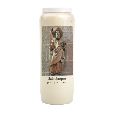 Bougie de neuvaine durée 9 jours 100% végétal avec autocollant classique et prière, hauteur 18 cm Ø 6,5 cm.