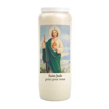 Bougie de neuvaine durée 9 jours 100% végétal avec autocollant classique et prière, hauteur 18 cm Ø 6,5 cm.