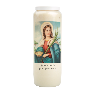 Bougie de neuvaine durée 9 jours 100% végétal avec autocollant classique et prière, hauteur 18 cm Ø 6,5 cm.