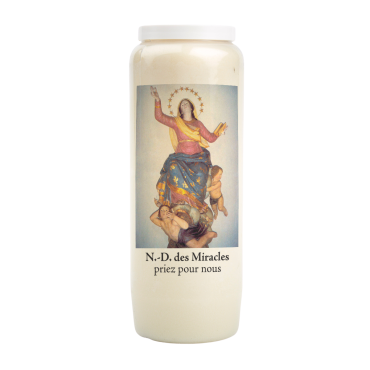 Bougie de neuvaine durée 9 jours 100% végétal avec autocollant classique et prière, hauteur 18 cm Ø 6,5 cm.
