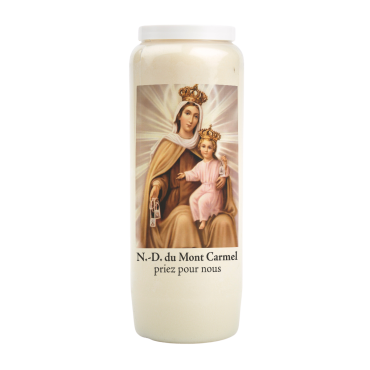 Bougie de neuvaine durée 9 jours 100% végétal avec autocollant classique et prière, hauteur 18 cm Ø 6,5 cm.