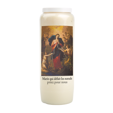 Bougie de neuvaine durée 9 jours 100% végétal avec autocollant classique et prière, hauteur 18 cm Ø 6,5 cm.