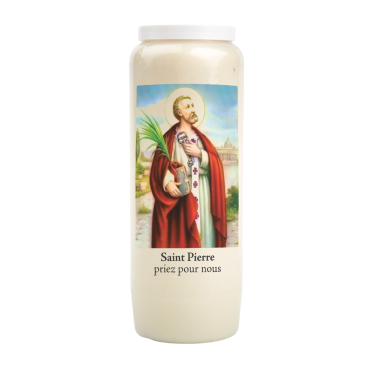 Bougie de neuvaine durée 9 jours 100% végétal avec autocollant classique et prière, hauteur 18 cm Ø 6,5 cm.