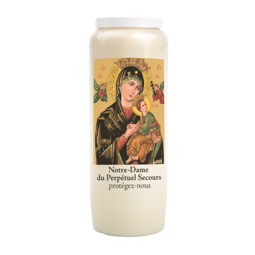 Bougie de neuvaine durée 9 jours 100% végétal avec autocollant classique et prière, hauteur 18 cm Ø 6,5 cm.