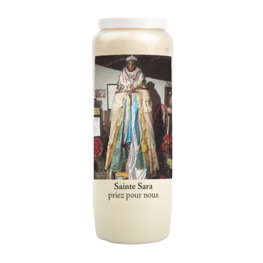 Bougie de neuvaine durée 9 jours 100% végétal avec autocollant classique et prière, hauteur 18 cm Ø 6,5 cm.