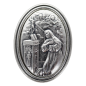 Plaque auto ovale H. 3.8 cm en metal couleur argentee. Plusieurs saints.