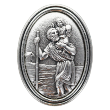 Plaque auto ovale H. 3.8 cm en metal couleur argentee. Plusieurs saints.
