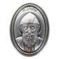Plaque auto ovale H. 3.8 cm en metal couleur argentee. Plusieurs saints.