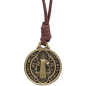 Médaille de saint benoit bronze avec cordon marron 1.8 x 2.1 cm